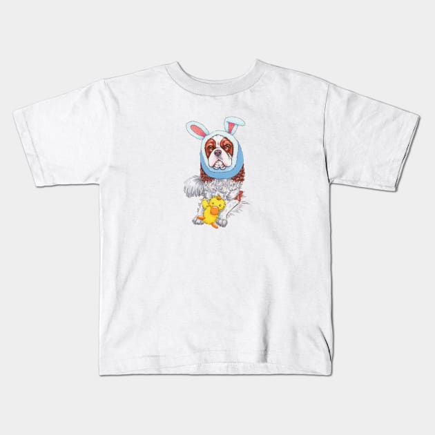 Cavalier King Charles Spaniel - Blenheim wearing a bunny snood Kids T-Shirt by jollyinu